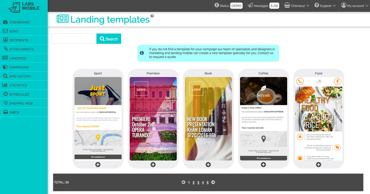 Landing Templates SMS