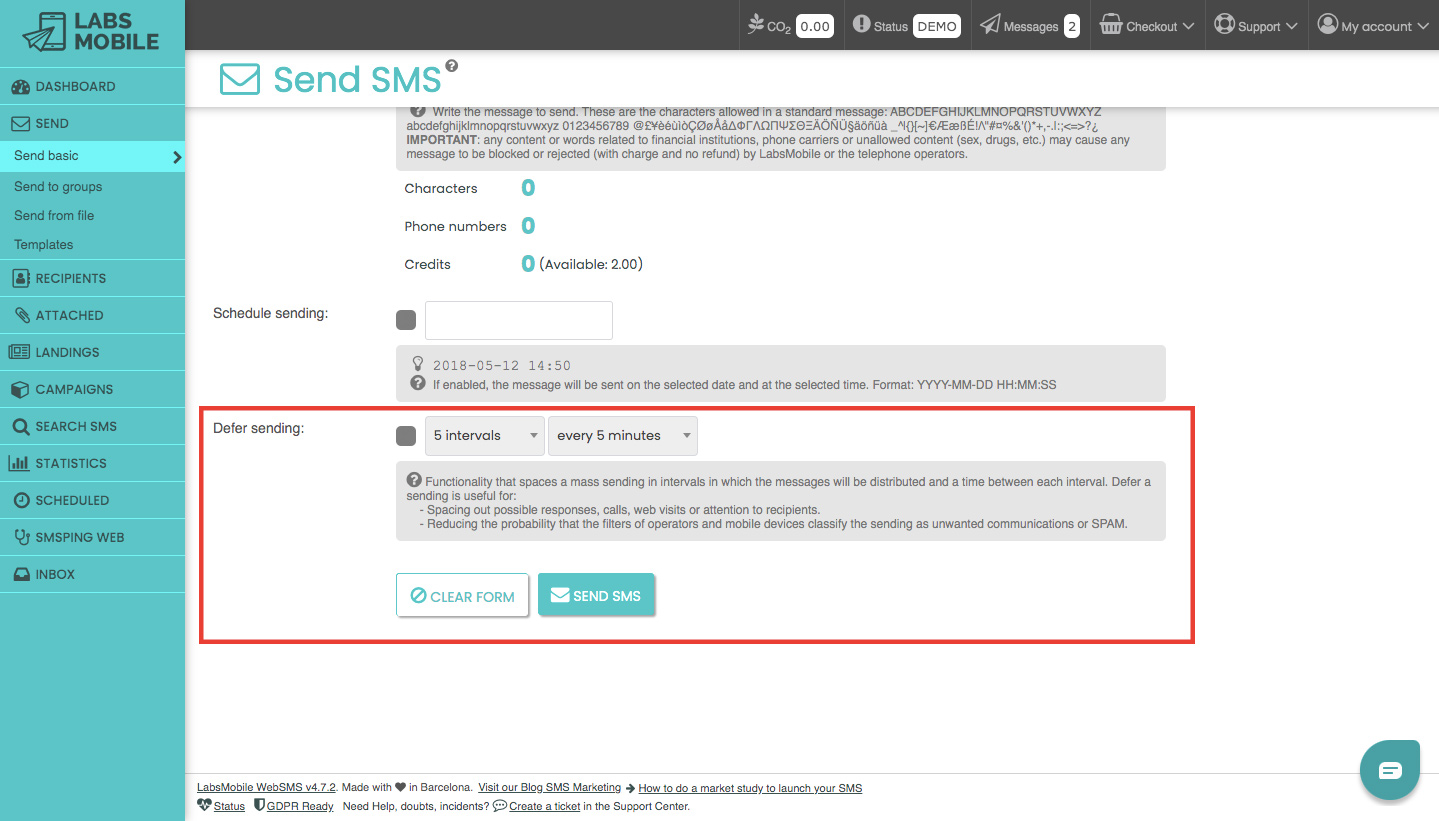 Deferred sending of SMS