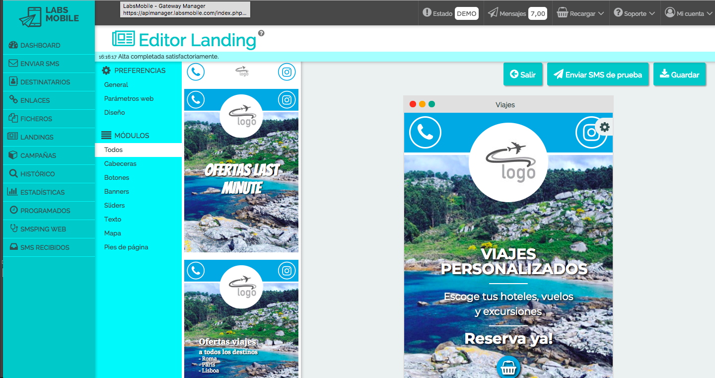 SMS Landing oferta