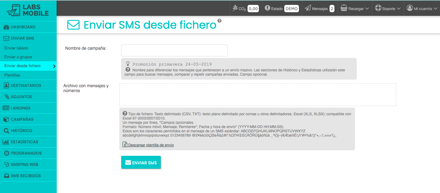 Envía SMS desde fichero