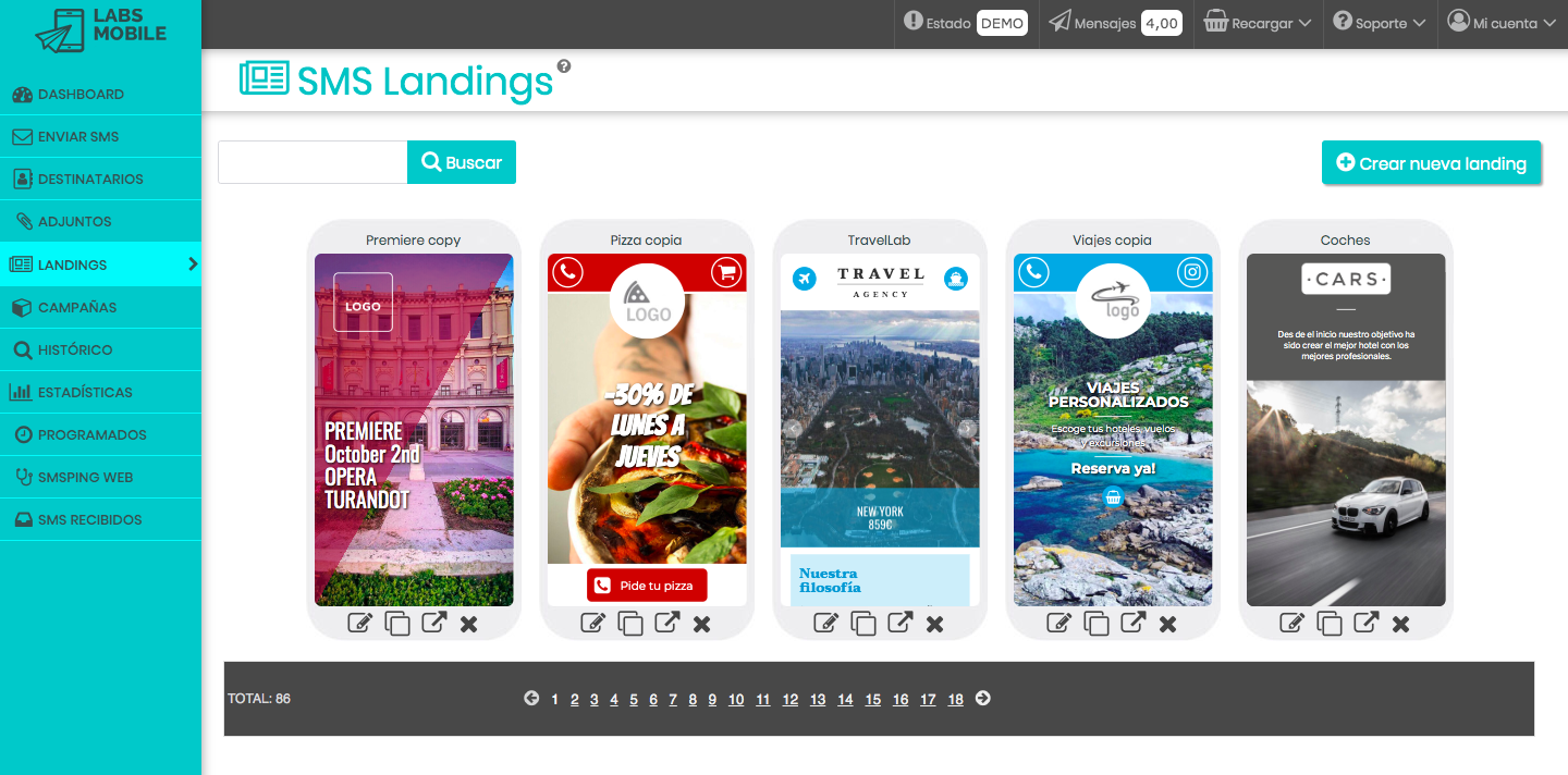Envía landings por SMS