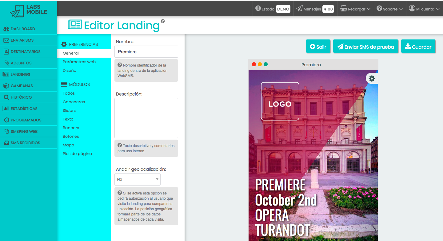 Crea y personaliza tus landings SMS