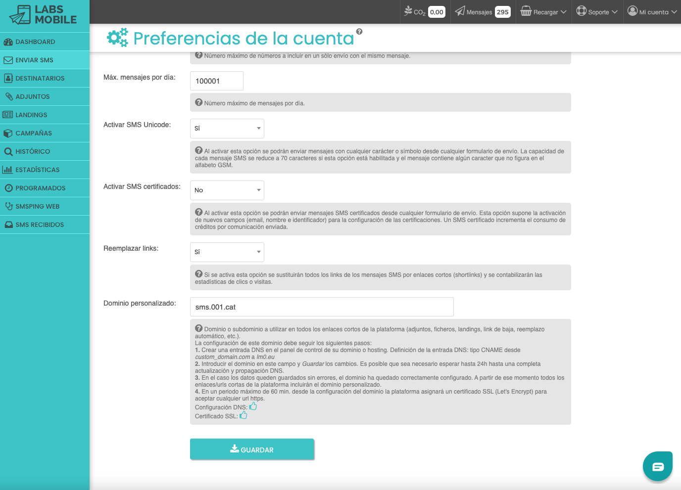 SMS Preferencias Links
