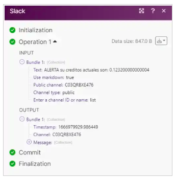 Enviar notificación de créditos por medio de Slack